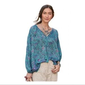 Sundance | Women's Boho Arielle Sweet Floral Silk Blend Top Size Small Blue